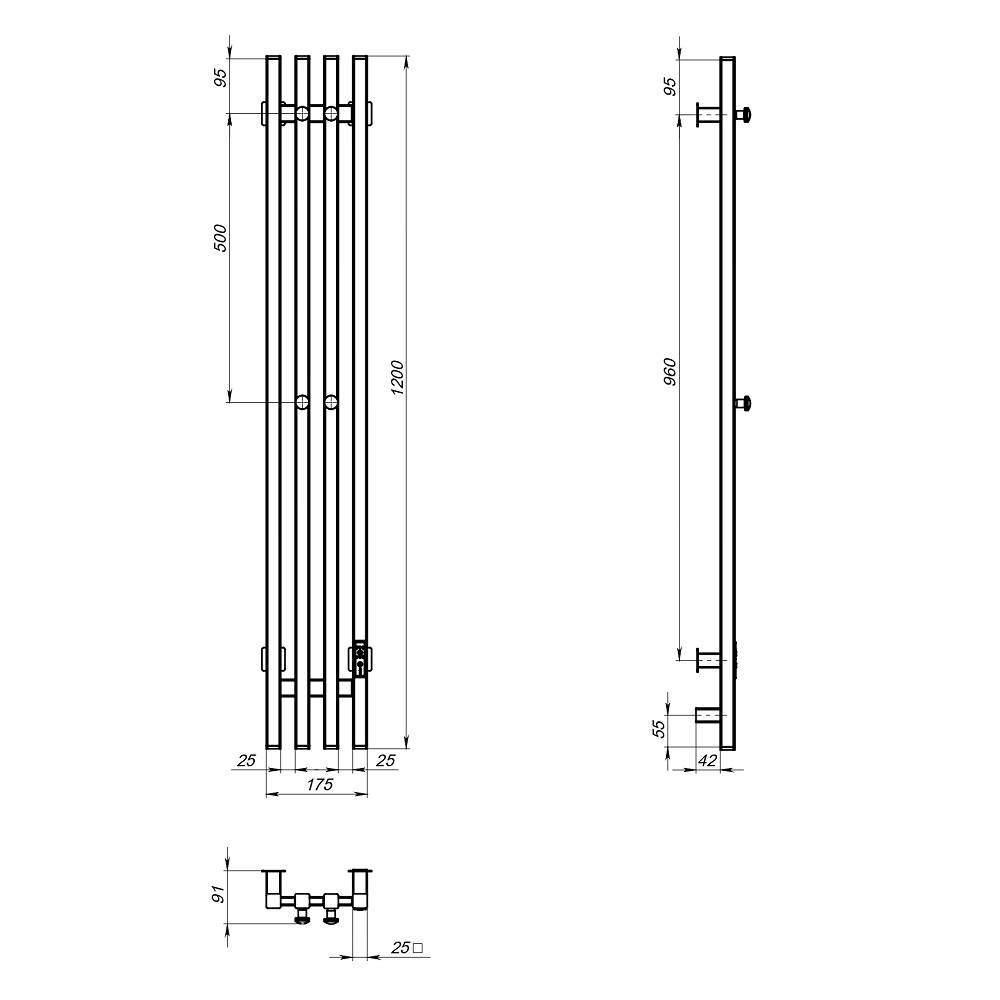 Полотенцесушитель Пэк сп Вектор кв 4 120х15 черный ВГП